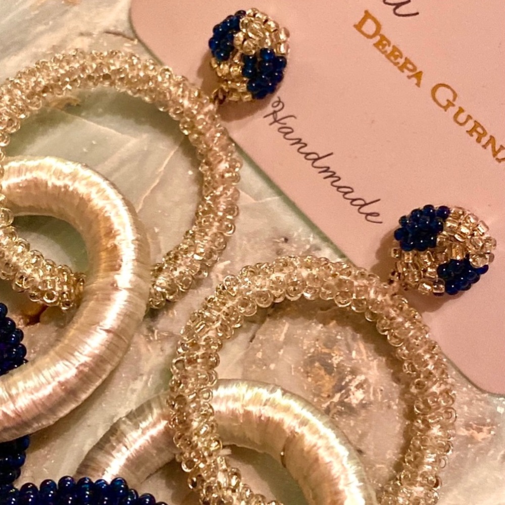 πΊπHPππΊ NWT Deepa Gurnani Beaded Triple Hoop Chandeliers - Picture 7 of 13